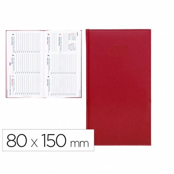 Agenda encuadernada liderpapel creta 8x15 cm 2024 semana vista color rojo papel 70 gr - 