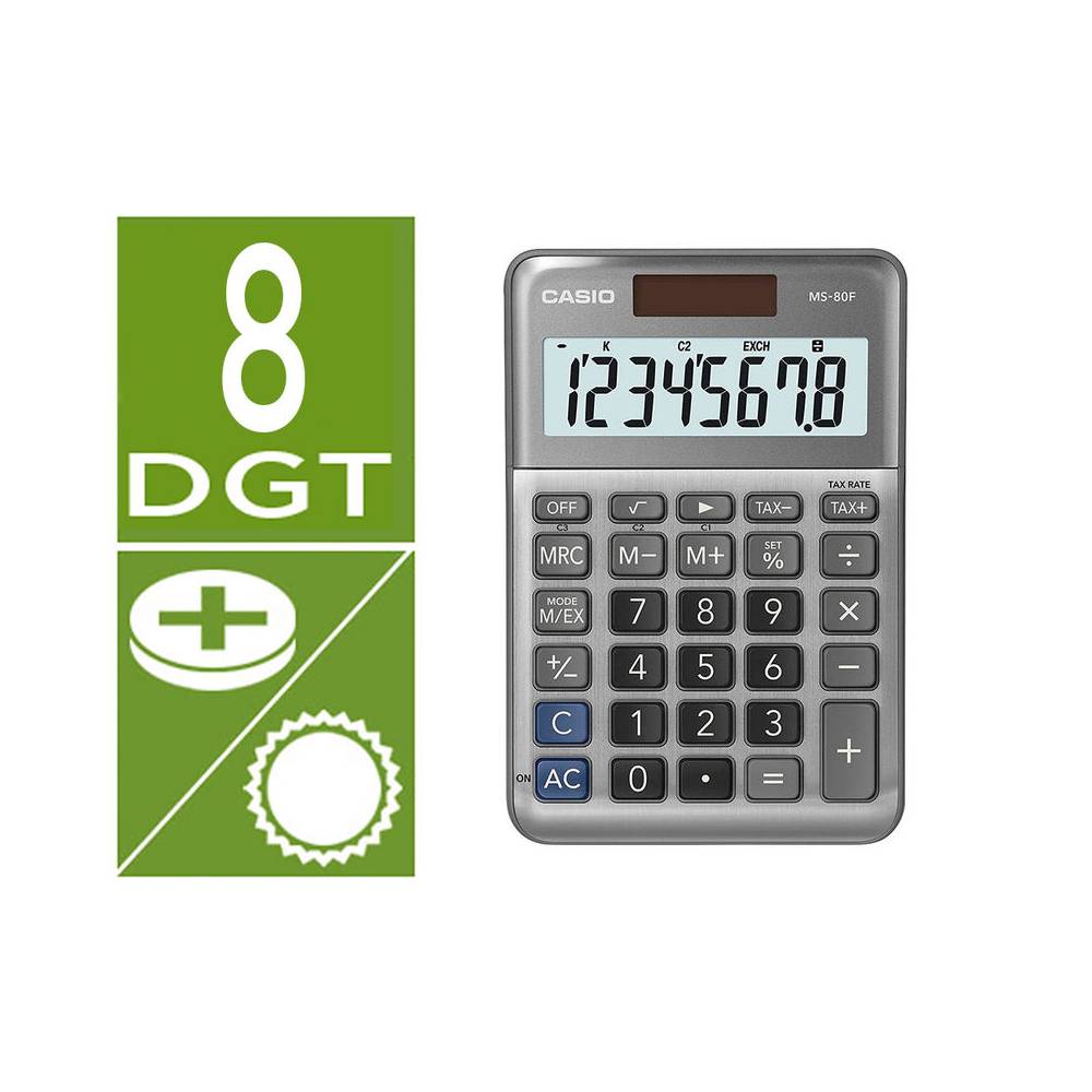 Calculadora casio ms-80f sobremesa 8 digitos tax + - color plata - MS-80F