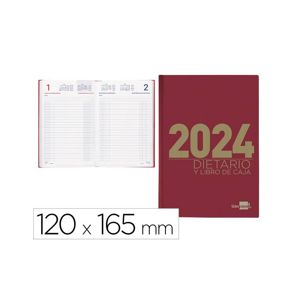 Dietario liderpapel 12x16,5 cm 2024 octavo color rojo papel 70 gr - 