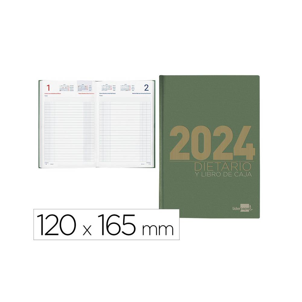 Dietario liderpapel 12x16,5 cm 2024 octavo color verde papel 70 gr - 