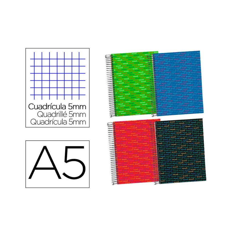 Cuaderno espiral liderpapel a5 micro multilider tapa forrada 140h 80 gr cuadro 5mm 5 bandas 6 taladros colores surtidodo - BJ54