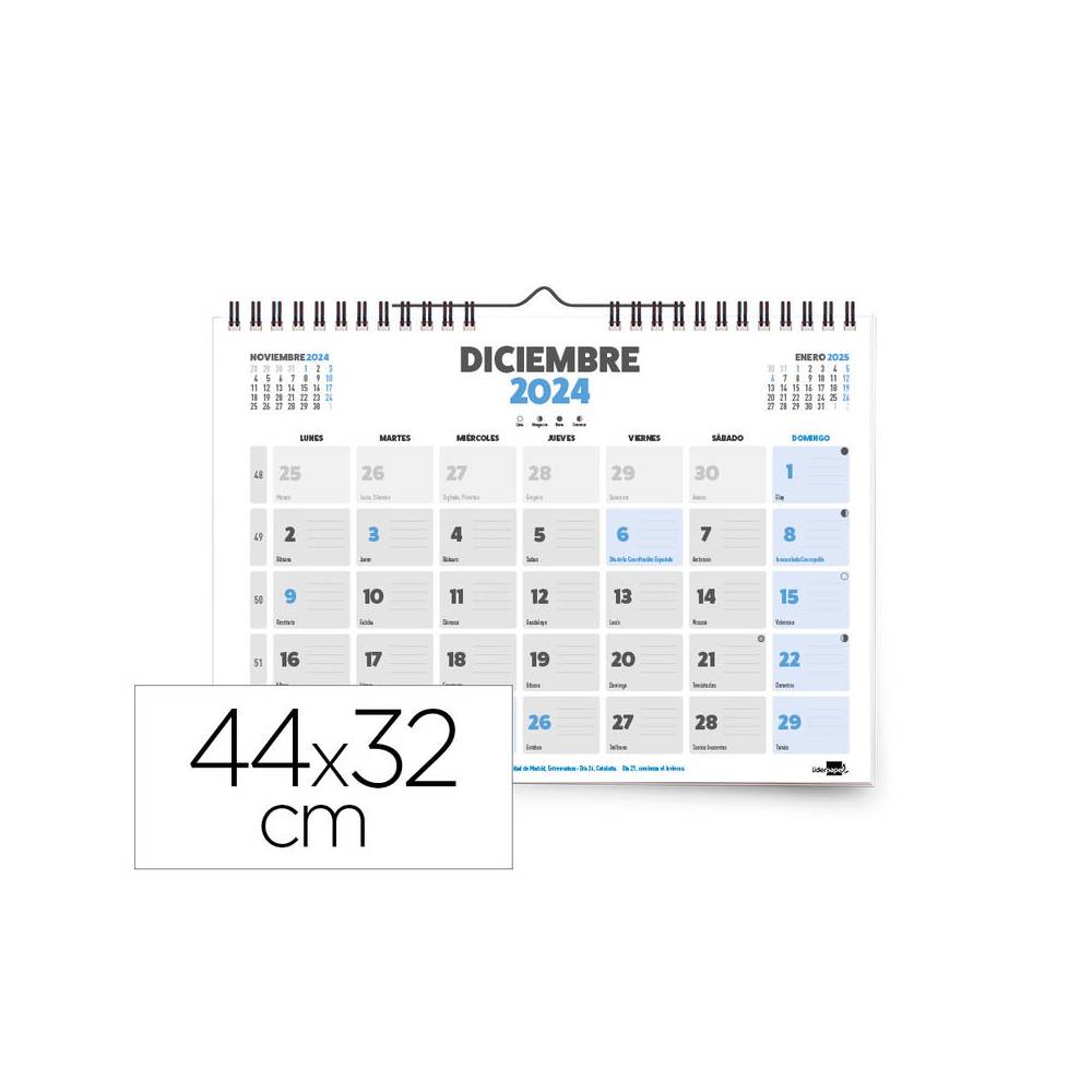 Calendario espiral pared liderpapel clasico 2024 para escribir 44x32 cm papel 70 gr - 