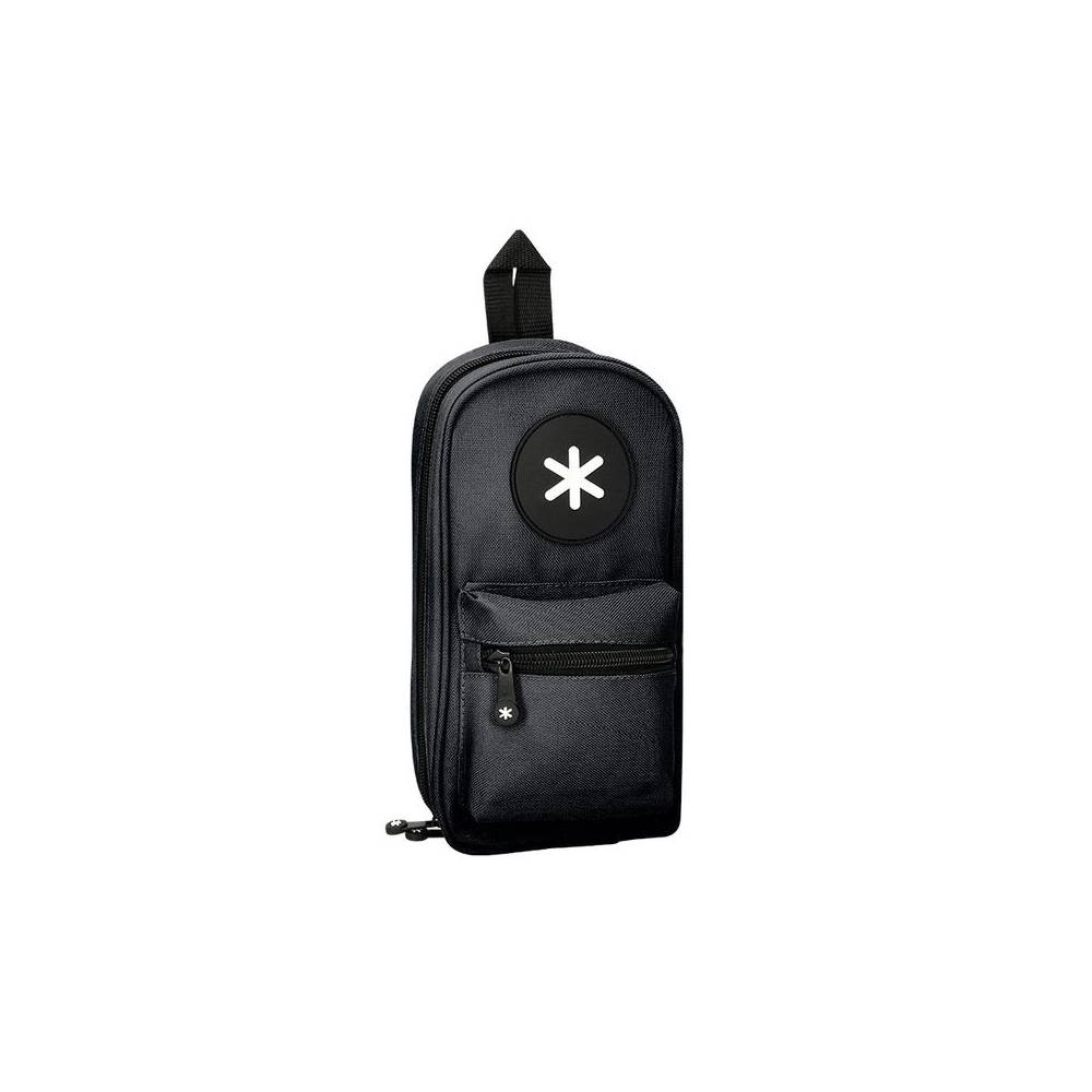 Bolso escolar portatodo antartik forma de mochila con bolsillo y 4 departamentos color negro 230x50x120 mm