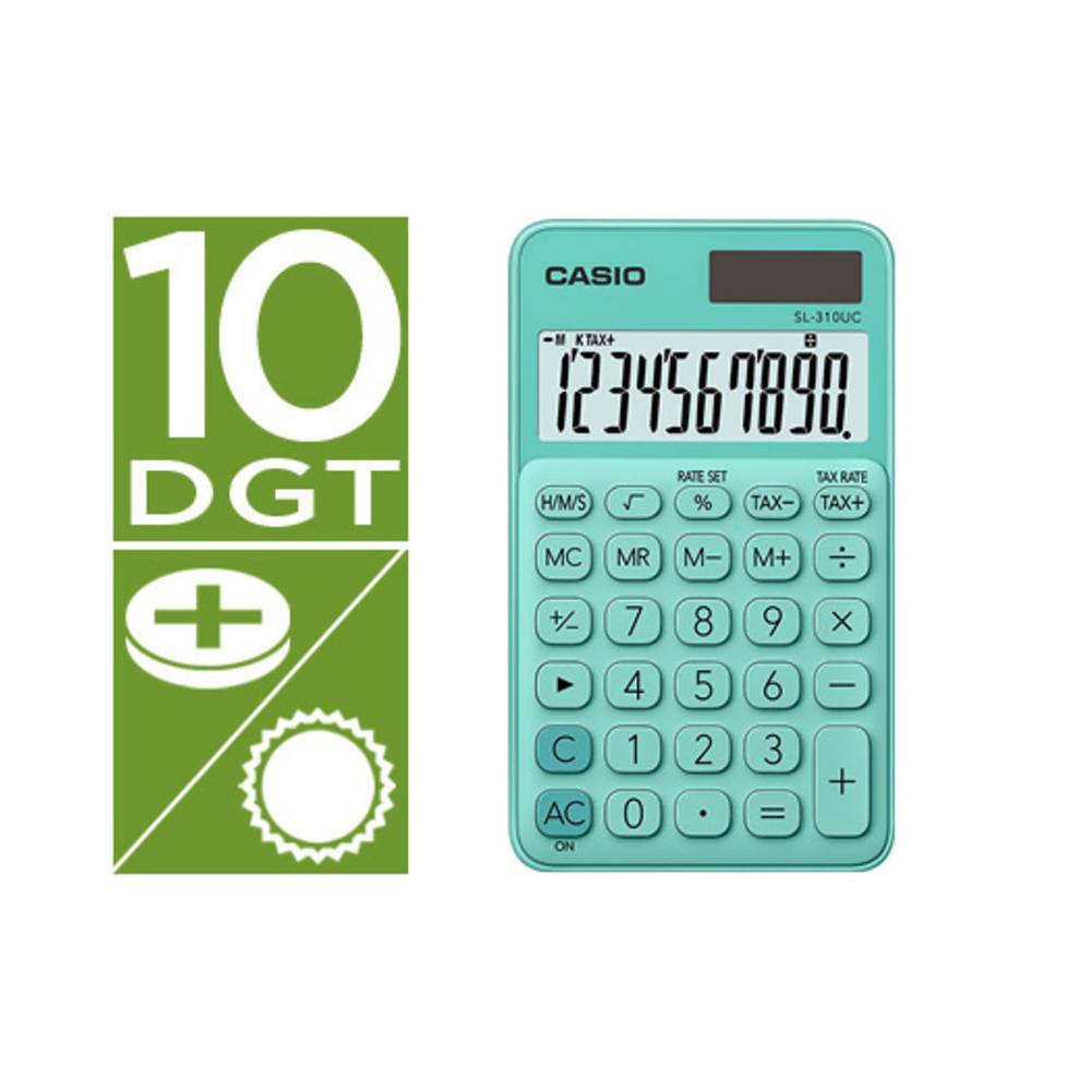 Calculadora casio sl-310uc-gn bolsillo 10 digitos tax +/- tecla color verde