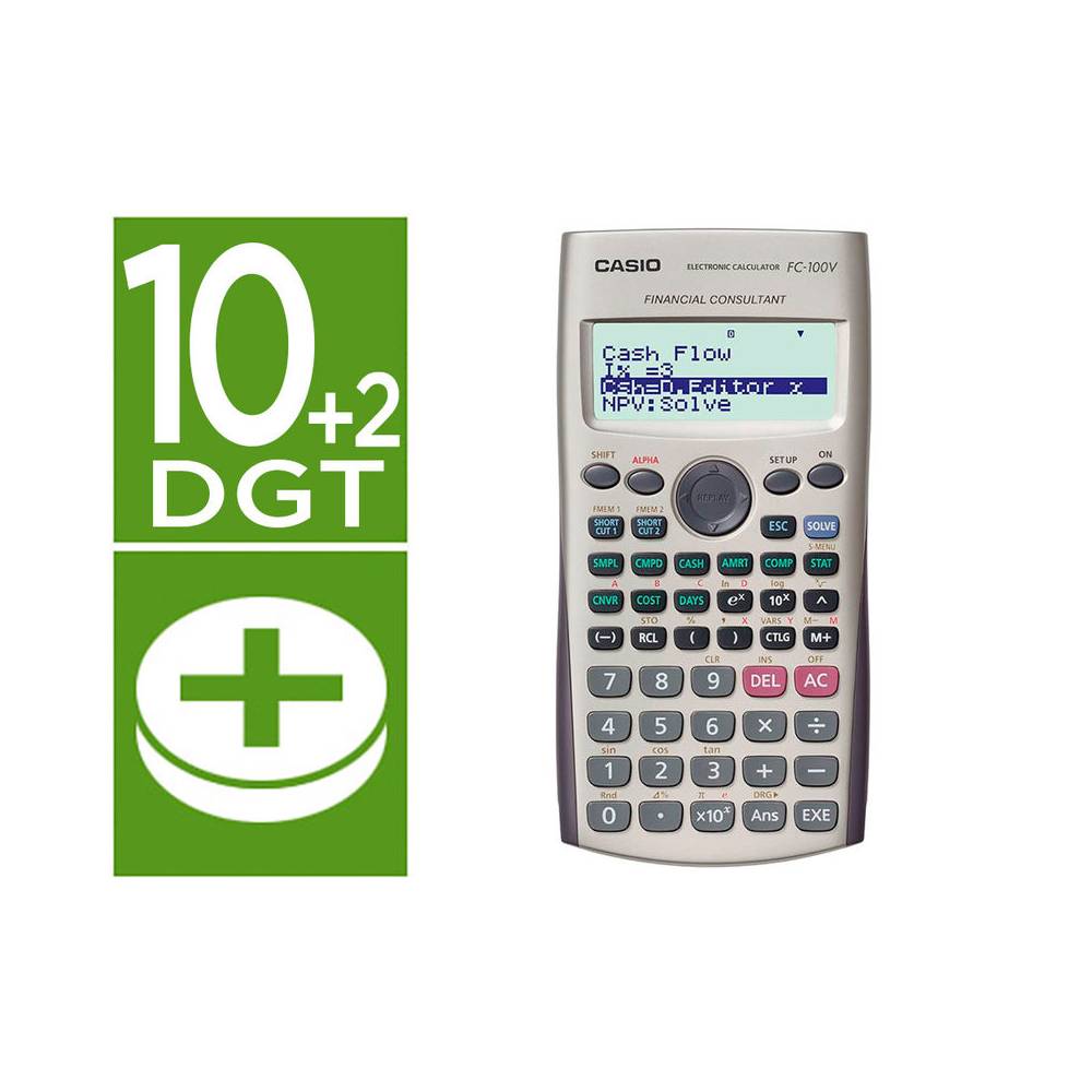 Calculadora casio fc-100v financiera 4 lineas 10+2 digitos almacenamiento flash calculo de ganancias con tapa