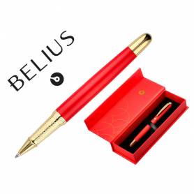 Boligrafo belius passion dor aluminio textura cepillada color rojo y dorado tinta azul caja de diseño - BB234