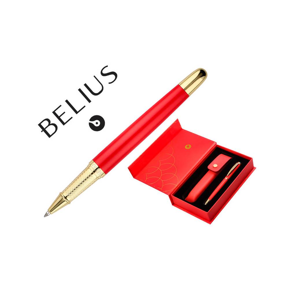 Boligrafo y estuche belius passion dor aluminio textura cepillada color rojo y dorado tinta azul caja de diseño - BB236