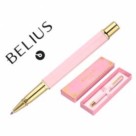 Boligrafo belius macaron bliss forma hexagonal color rosa y dorado tinta azul caja de diseño - BB294