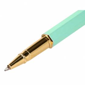 Boligrafo belius macaron bliss forma hexagonal color verde dorado tinta azul caja de diseño - BB295