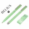 Juego boligrafo y roller belius endless summer aluminio color verde y plateado tinta azul caja de diseño - BB314