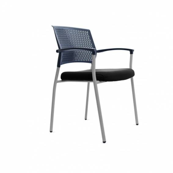 Silla rocada confidente brazos fijos estructura metalica asiento tela ignifuga negro respaldo malla - 906V23-4