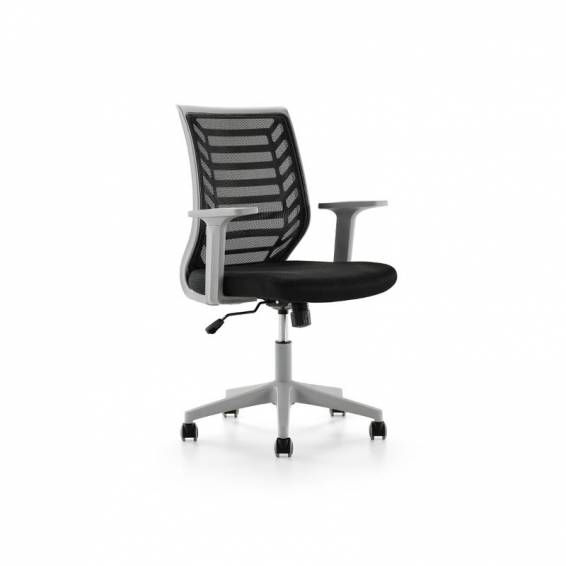 Silla rocada de oficina brazos regulables estructura gris respaldo malla y asiento tela ignifuga negro - 907G-4