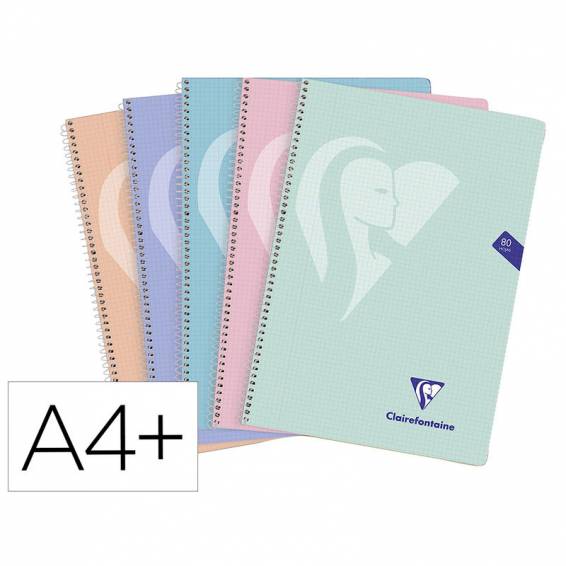 Cuaderno espiral clairefontaine tapa polipropileno folio 80 hojas 90 gr cuadro 4mm colores - 596983C