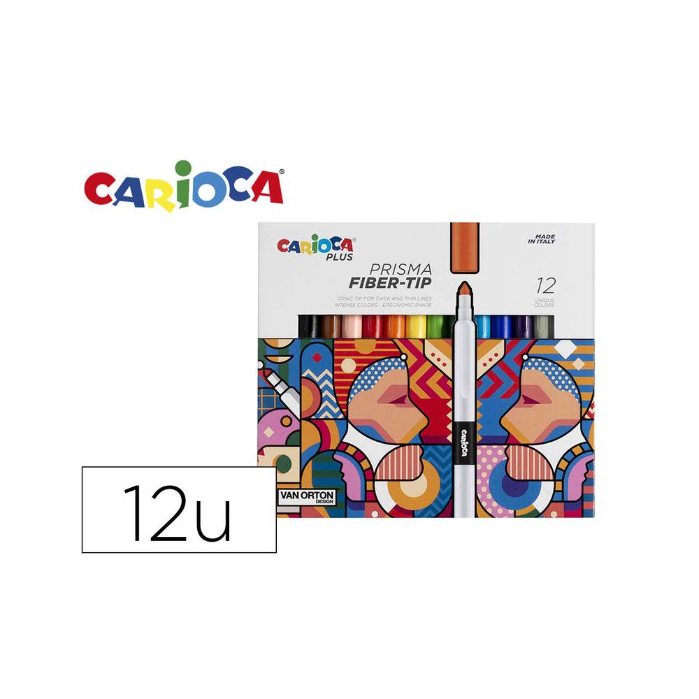 Rotulador carioca plus prisma fiber-tip de punta de fibra caja de 12 unidades colores surtidos - 45205