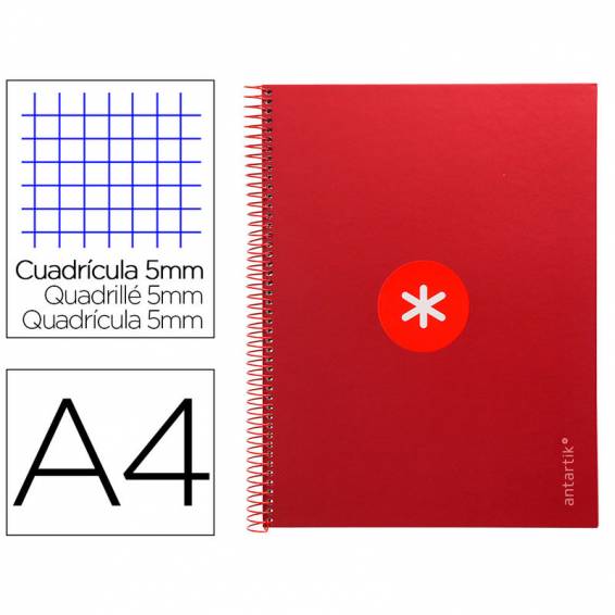 Cuaderno espiral liderpapel a4 micro antartik tapa forrada 80h 90 gr cuadro 5mm 1 banda 4 taladros frambuesa