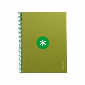 Cuaderno espiral liderpapel a4 micro antartik tapa forrada 80h 90 gr cuadro 5mm 1 banda 4 taladros verde