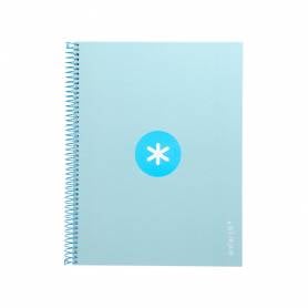 Cuaderno espiral liderpapel a4 micro antartik tapa forrada 80h 90 gr cuadro 5mm 1 banda 4 taladros celeste