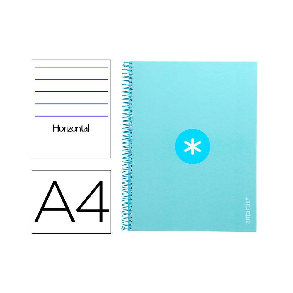 Cuaderno espiral liderpapel a4 micro antartik tapa forrada80h 90 gr horizontal 1 banda 4 taladros color celeste