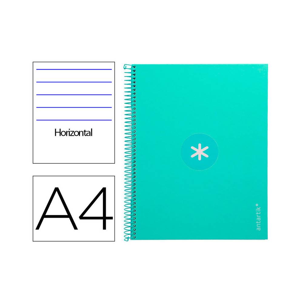 Cuaderno espiral liderpapel a4 micro antartik tapa forrada80h 90 gr horizontal 1 banda 4 taladros color menta