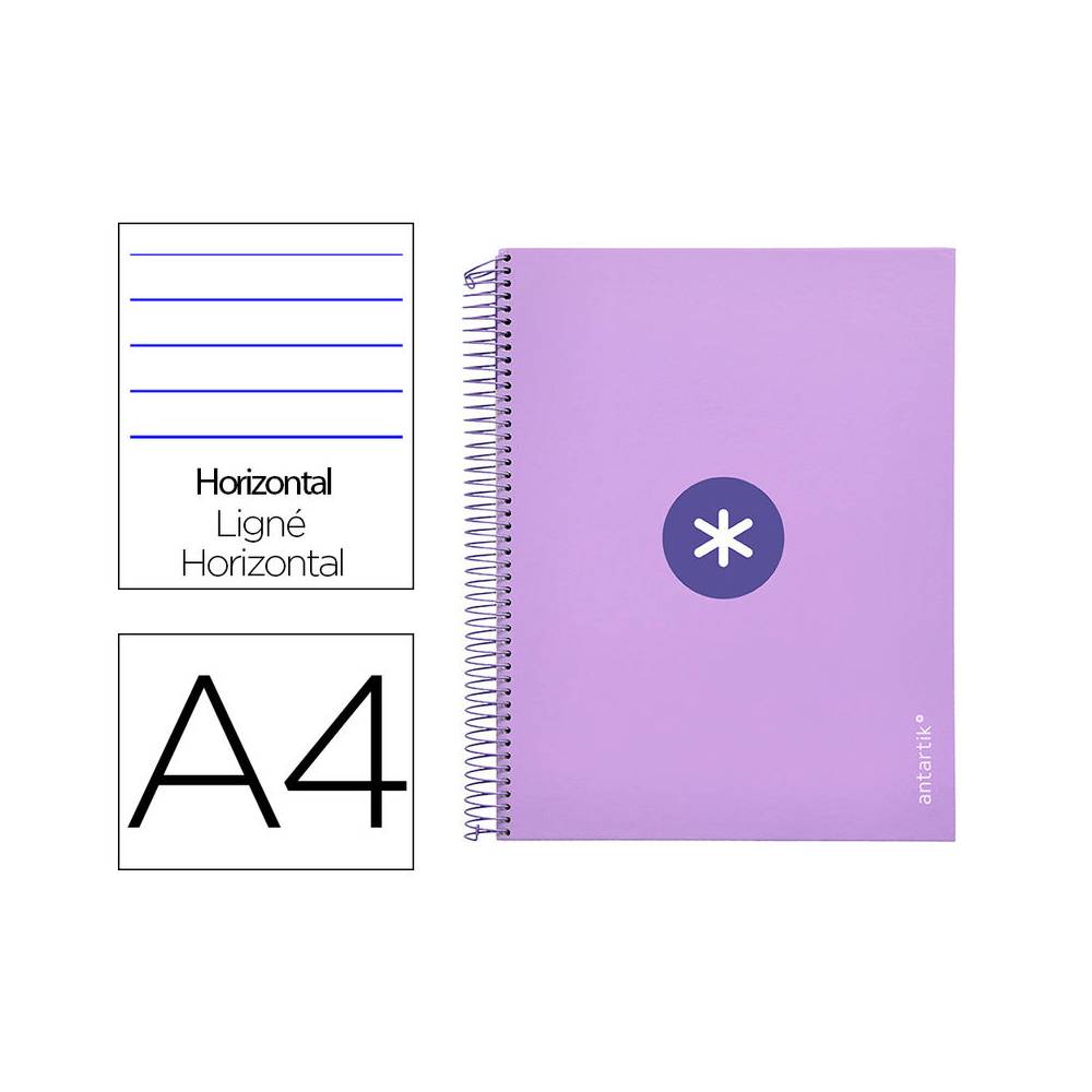 Cuaderno espiral liderpapel a4 micro antartik tapa forrada 120h 100 gr horizontal 5 banda4 taladros color lavanda