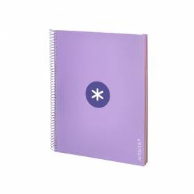 Cuaderno espiral liderpapel a4 micro antartik tapa forrada 120h 100 gr horizontal 5 banda4 taladros color lavanda