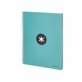 Cuaderno espiral liderpapel a4 micro antartik tapa forrada 120h 100 gr liso 5 bandas 4 taladros color menta