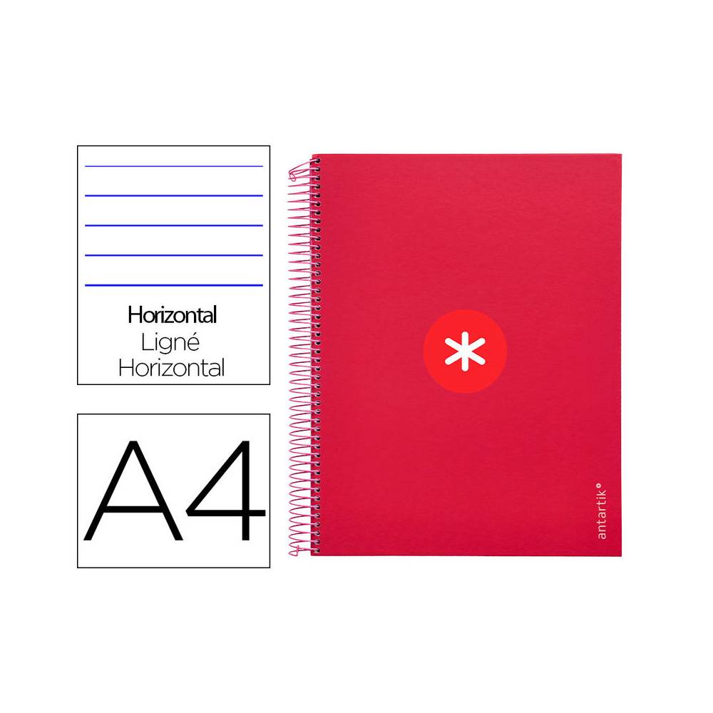 Cuaderno espiral liderpapel a4 micro antartik tapa forrada120h 100 gr horizontal 5 banda4 taladros color frambuesa