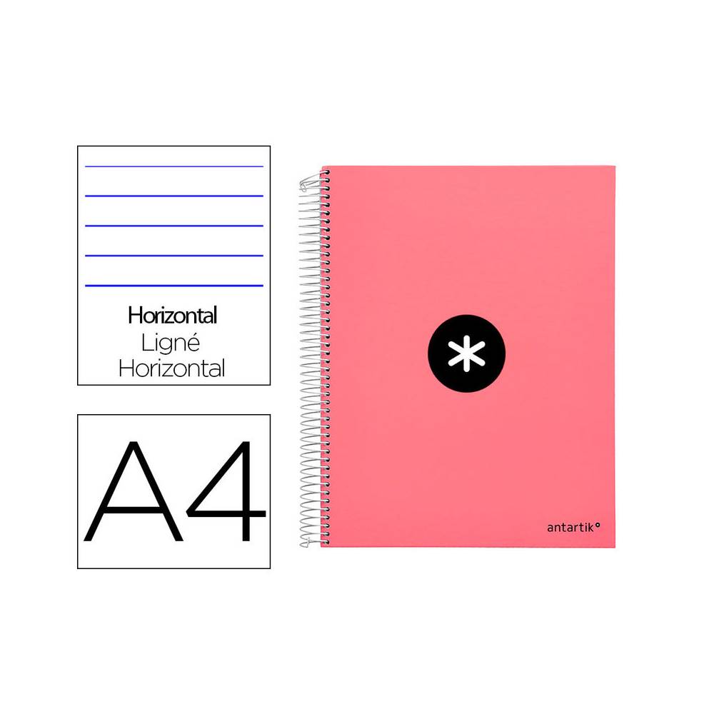 Cuaderno espiral liderpapel a4 micro antartik tapa forrada 120h 100 gr horizontal 5 banda4 taladors color coral