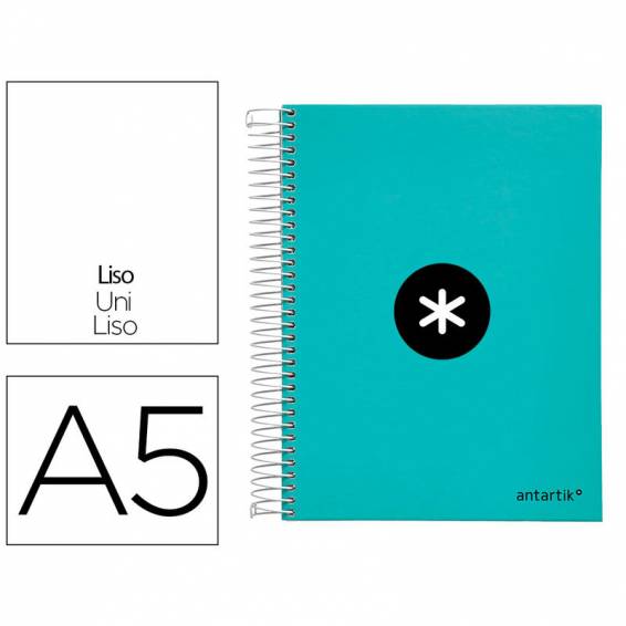 Cuaderno espiral liderpapel a5 micro antartik tapa forrada120h 90 gr liso 5 bandas 6 taladros color menta