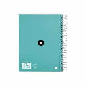 Cuaderno espiral liderpapel a5 micro antartik tapa forrada120h 90 gr liso 5 bandas 6 taladros color menta