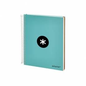 Cuaderno espiral liderpapel a5 micro antartik tapa forrada120h 90 gr liso 5 bandas 6 taladros color menta