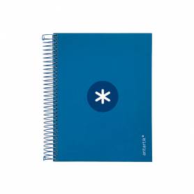 Cuaderno espiral liderpapel a5 micro antartik tapa forrada120h 90 gr cuadro 5mm 5 bandas6 taladros color azul oscuro