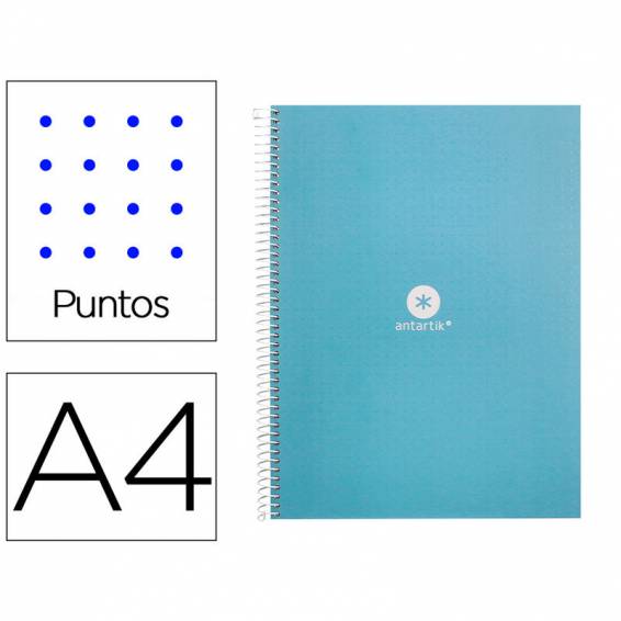 Cuaderno espiral liderpapel a4 micro antartik tapa forrada80h 90 gr rayado puntos 1 banda 4 taladros celeste