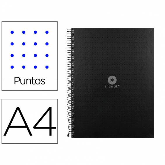 Cuaderno espiral liderpapel a4 micro antartik tapa forrada80h 90 gr rayado puntos 1 banda 4 taladros negro