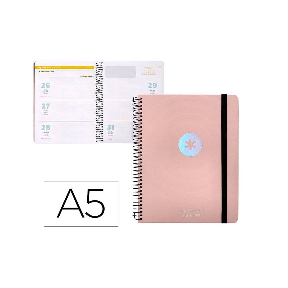 Agenda escolar antartik año 24 - 25 curso colección minimal pink semana vista a5