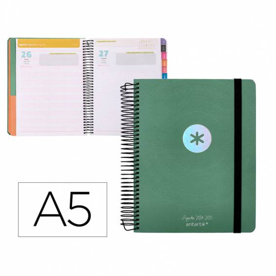 Agenda escolar antartik año 24 - 25 curso colección minimal green día página a5