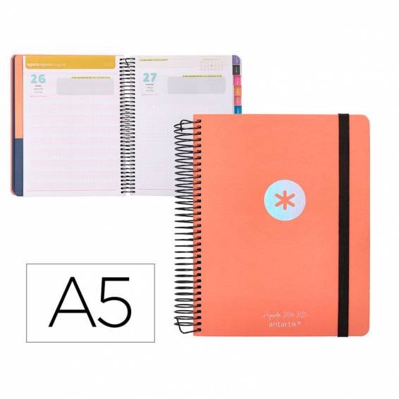 Agenda escolar antartik año 24 - 25 curso colección minimal orange día página a5