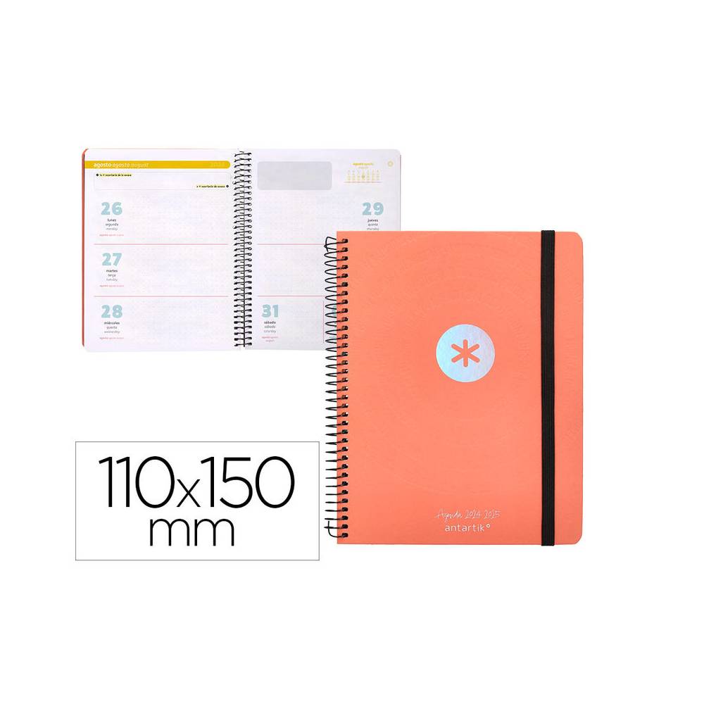 Agenda escolar antartik año 24 - 25 curso colección minimal orange semana vista a6