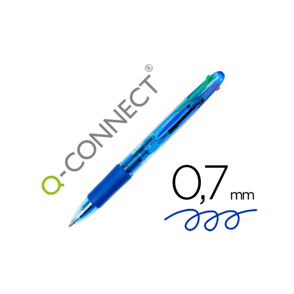 Boligrafo q-connect 4 en 1 tinta 4 colores retractil con sujecion de caucho