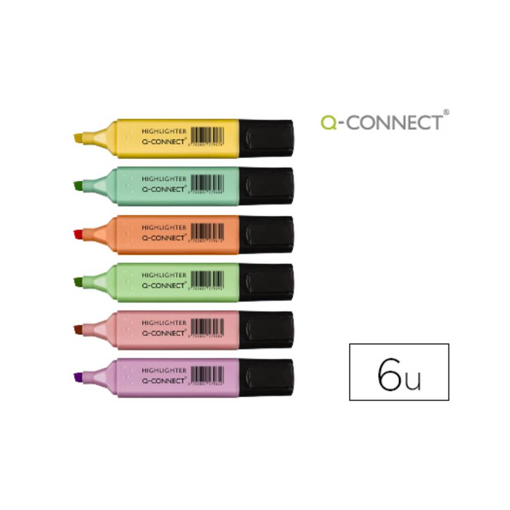 Rotulador q-connect fluorescente pastel punta biselada estuche de 6 unidades colores surtidos