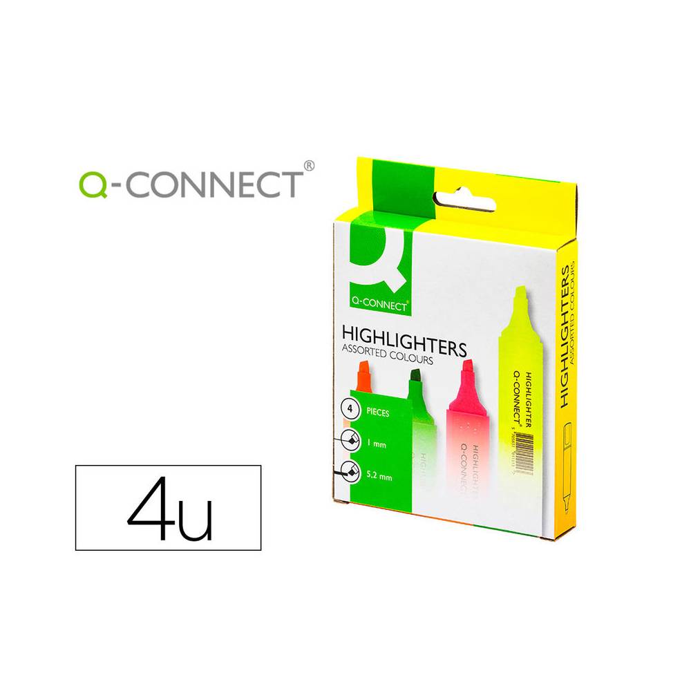 Rotulador q-connect fluorescente surtido caja de 4 unidades colores surtidos