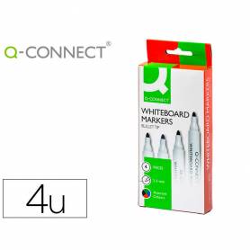 Rotulador q-connect pizarra blanca caja 4 colores surtidos punta redonda 3 mm