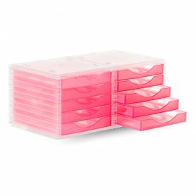 Fichero cajones de sobremesa q-connect 260x270x340 mm apilables 5 cajones rosa translucido