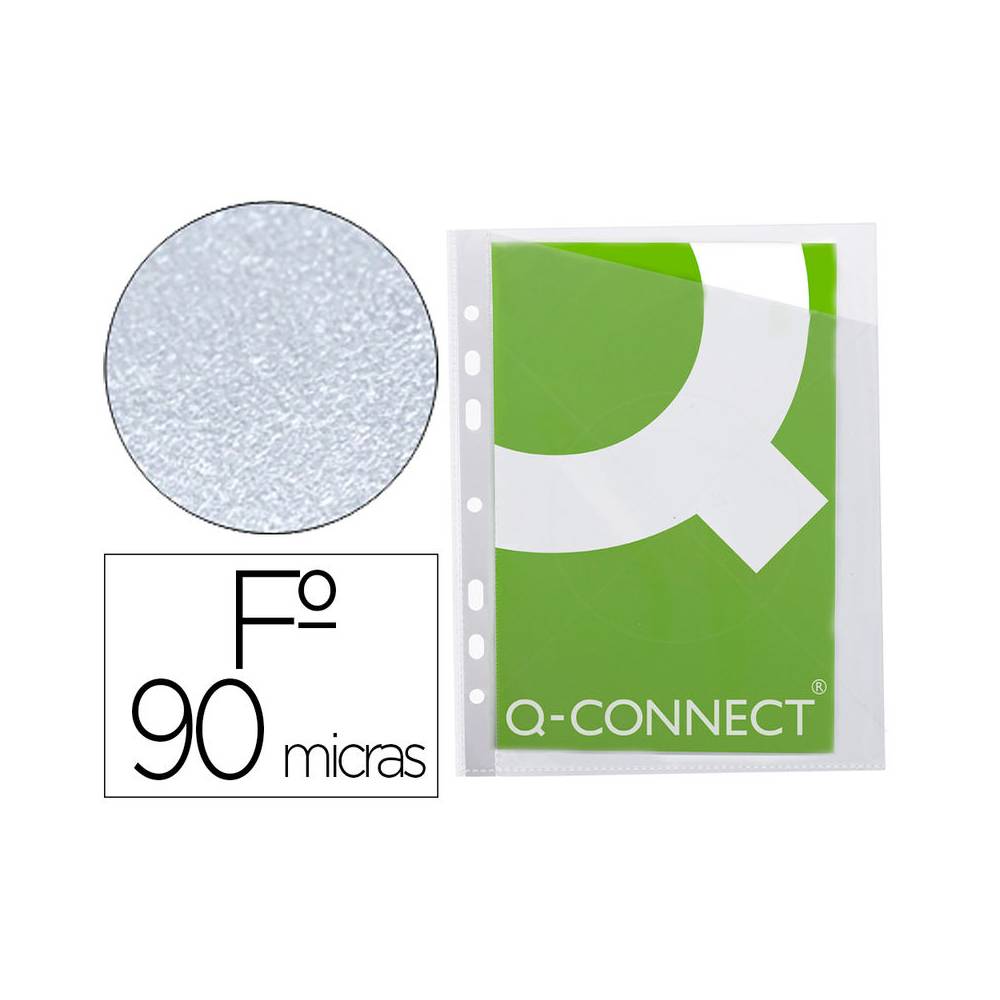 Funda q-connect corte oblicuo 290x195 mm cristal 4 taladros pvc 90 mc caja de 100 unidades