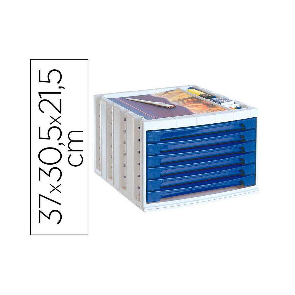 Fichero cajones de sobremesa q-connect 305x370x215 mm bandeja organizadora superior 5 cajones azul opaco