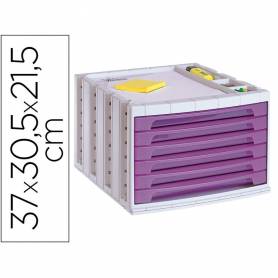 Fichero cajones de sobremesa q-connect 305x370x215 mm bandeja organizadora superior 6 cajones violeta translucido