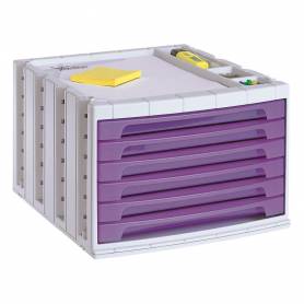 Fichero cajones de sobremesa q-connect 305x370x215 mm bandeja organizadora superior 6 cajones violeta translucido