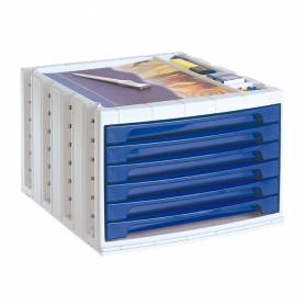 Fichero cajones de sobremesa q-connect 305x370x215 mm bandeja organizadora superior 6 cajones azul opaco