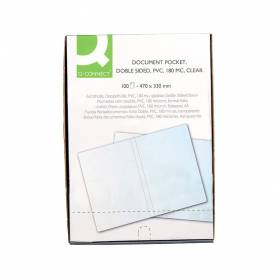 Funda portadocumento q-connect folio doble 180 micras pvc transparente 330x470mm