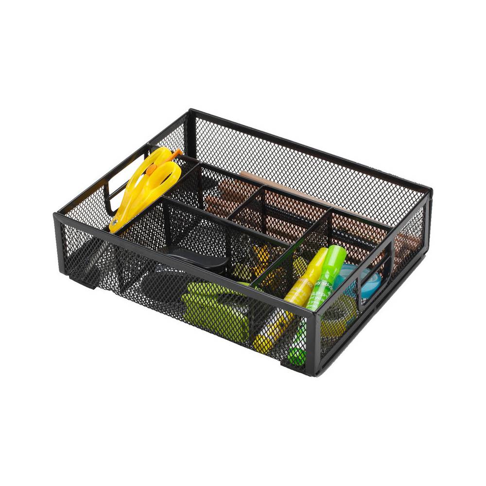 Organizador sobremesa q-connect kf17291 bandeja metalica rejilla negra con 6 departamentos 235x183x65 mm